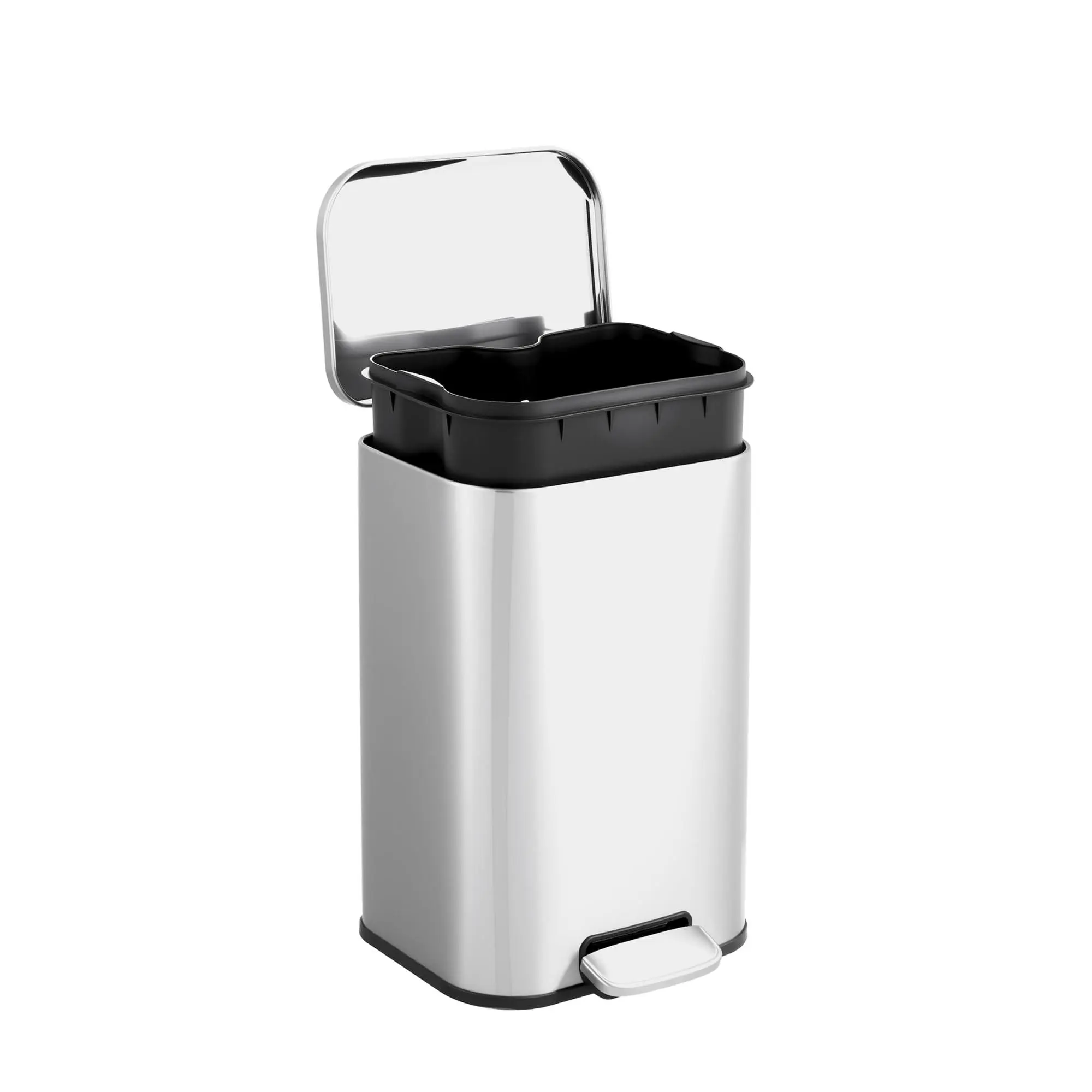 Stainless Steel 3.2 gal Household Step Trash Can - Soft-Close Lid, Removable Inner Bucket, Rectangular Waste Container for Bathroom, Living Room