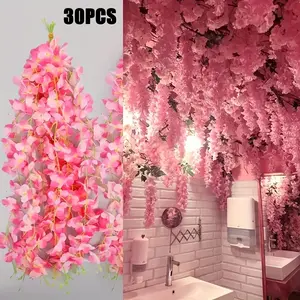 30pcs/set Artificial Wisteria Hanging Decorations, Synthetic Vines for Ceiling Covering at Home Events, Weddings and Festivals, Artificial Flower Plant