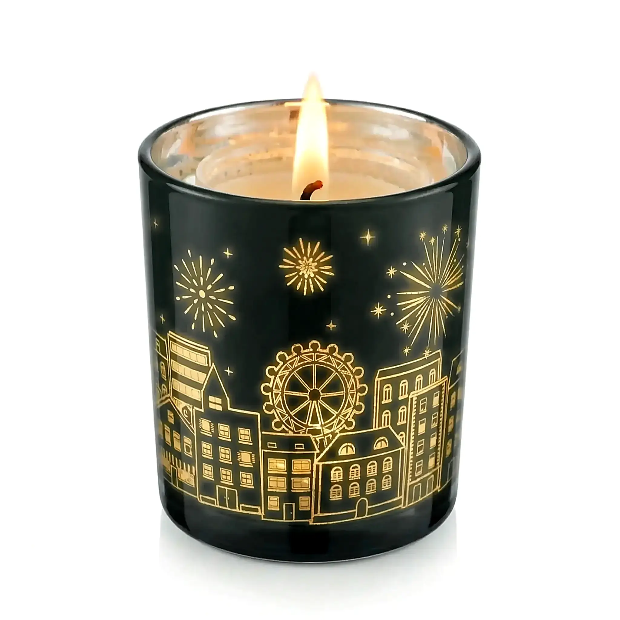 Lavender Scented Candle with Real Flame and LED Light, Decorative Glass Jar with Built-in Glow, Long-Lasting Aroma for Home Décor, Gifts & Holidays