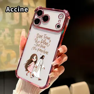 Four Corners Air Cushion Phone Case for iPhone 17 16 Pro Max 15 Plus 14 13 12 11 E Air Faith Plan Pattern Anti-drop Cell Electroplated Transparent Silicone Cover