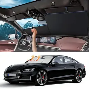 Retractable Windshield Sun Shade Car Folding Sunshade with Hooks & Suction Cups Fabric UV Resistant Front Blocker for Car Windows