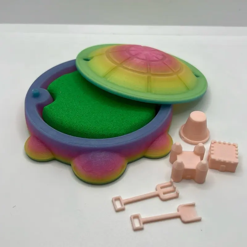 GLO IN THE DARK- 3D Printed Turtle Table Top Sand Box 5 Inch Round with Accessories tabletop miniatures Decor animal figurine office desk colorful sand included Ornaments Set