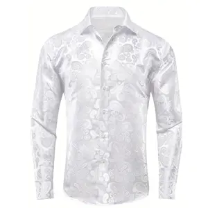 [Elegant Dress Shirt] Stylish Elegant Men's Long Sleeve White Paisley Dress Shirt |     S-3XL, for Casual or Formal Occasions