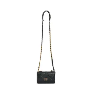 Chanel Quilted Leather WOC19Bag with Chain and Snap Closure for Women in Black