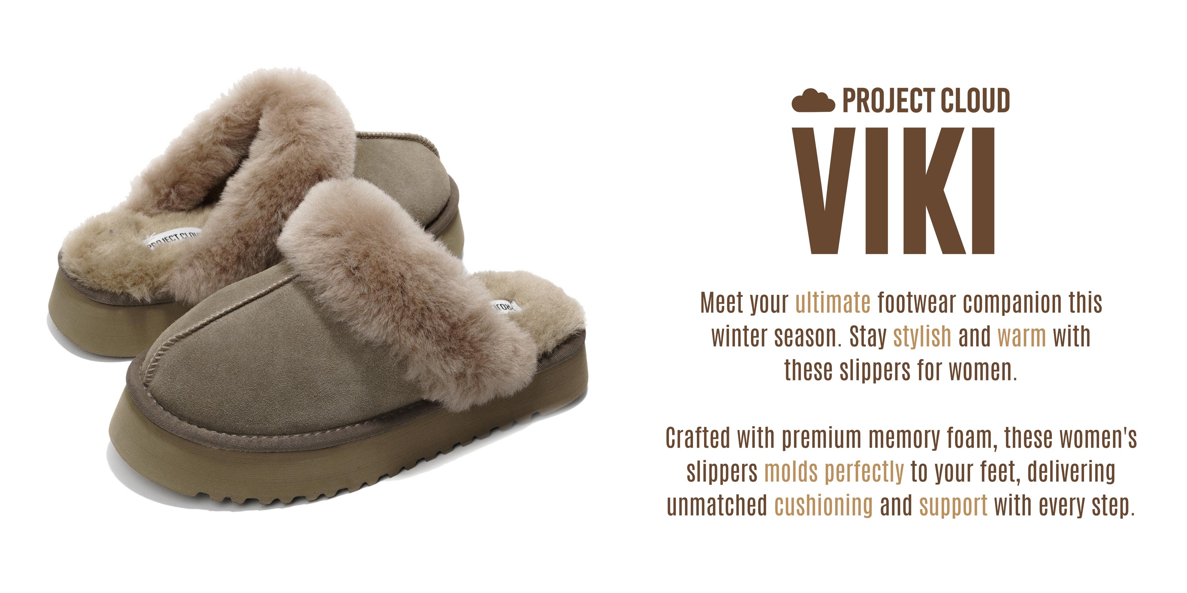 Project Cloud Women's | 100% Genuine Suede Platform Slippers | Memory Foam | Non-Slip - Viki