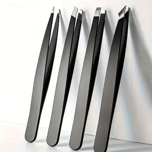4-Piece Stainless Steel Durable Tweezers Set, Hair Removal Tools, Beard Trimming Kit, Eyebrow Shaping Instruments, Eyebrow Shaper, Eyebrow Styling Kit, Eyebrow Trimmer, Precision Grooming Essentials
