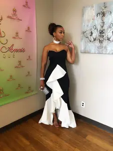 Sweetheart Black and White Ruffle Evening Gown