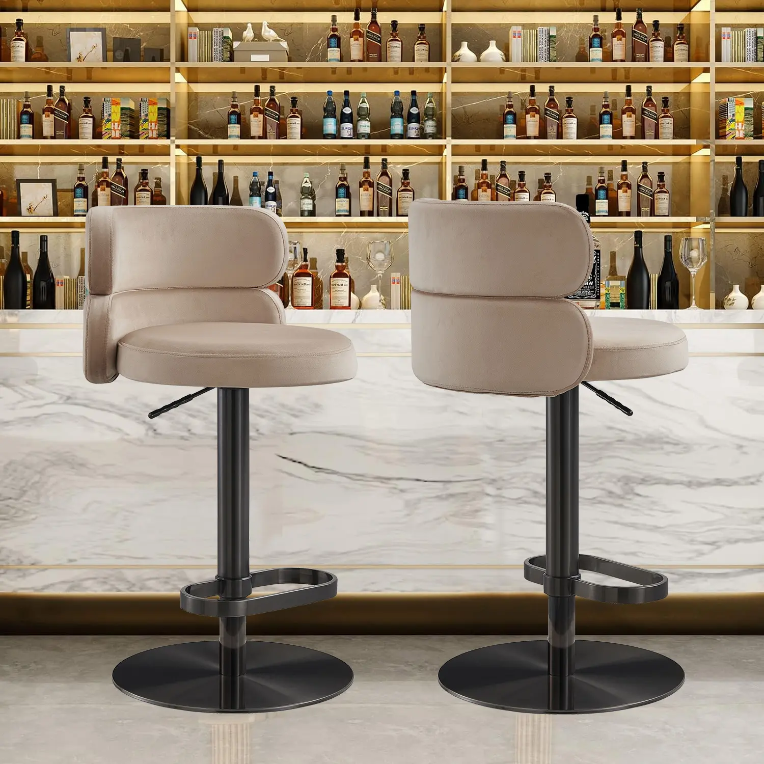Luxmod Modern Italian Height Adjustable 360-Degree Swivel Stainless Steel Brushed Finish Barstool(set of 1)