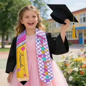 Personalized Kid Pencil Graduation Stole, Custom Name Crayon Pre-K Graduation Sash, Kindergarten Class of 2026 Graduation Gift for Boy Girl