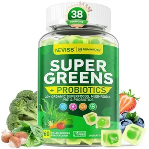 Organic Super Greens Daily Superfood Gummies + Probiotics, Spirulina, Chlorella Spinach Broccoli, Prebiotic Fiber, Mushroom -Rich in Vitamins - Adults & Teens Digestive, Focus, Energy, No Sugar, 60Cts