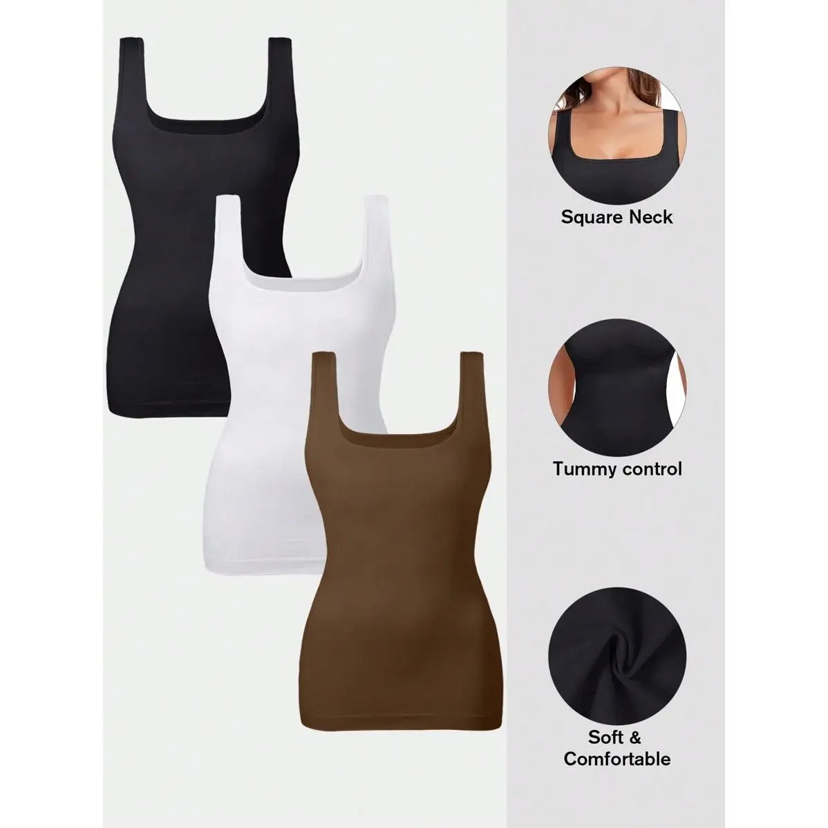 Women's Tummy Control Shapewear Tank Tops Seamless Square Neck Compression Tops Slimming Body Shaper Camisole Comfort Fabric Nylon Womenswear Breathable Comfortable Piece Sleeve