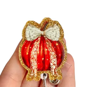 Glitter My Badge Halloween pumpkin badge reel for nurse and hospital workers. Badge clip Badge pull - Retractable swivel clip with a 360 rotation. Great gift for coworker.