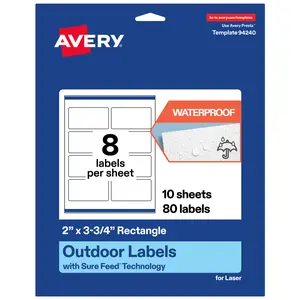 Avery Outdoor Waterproof Labels, 2" x 3.75" Rectangle