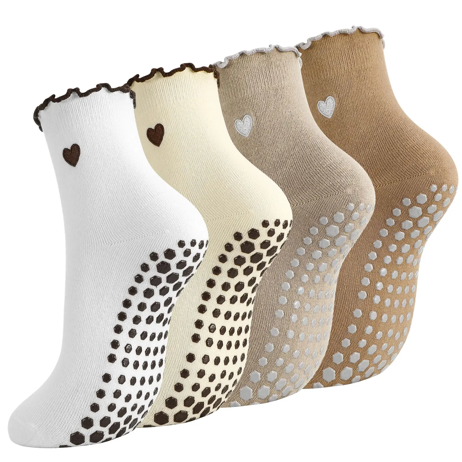4 Pair Pilates Grip Socks for Women, Cute Non-Slip Yoga Socks with Grippy Dots & Arch Support for Ballet Reformers