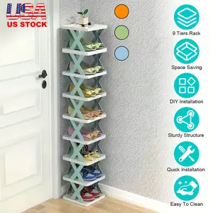 9Tier Narrow Entryway Shoe Rack Plastic Vertical Shoe Organizer Space Saving Free Standing Shoes Storage Shelf Closet Hallway