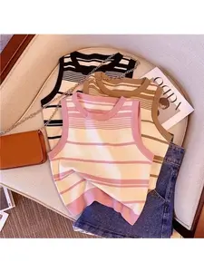 3-Pack women’s Striped Crop Tops-Casual s’Sleeveless Tank Set