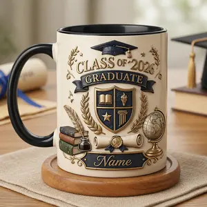 Personalized Graduation Mug 2D Printed 3D Effect Custom Name Coffee Cup Unique Design for College Seniors Class of 2026 Graduation Keepsake Celebration Gift Idea for Graduate Special Present