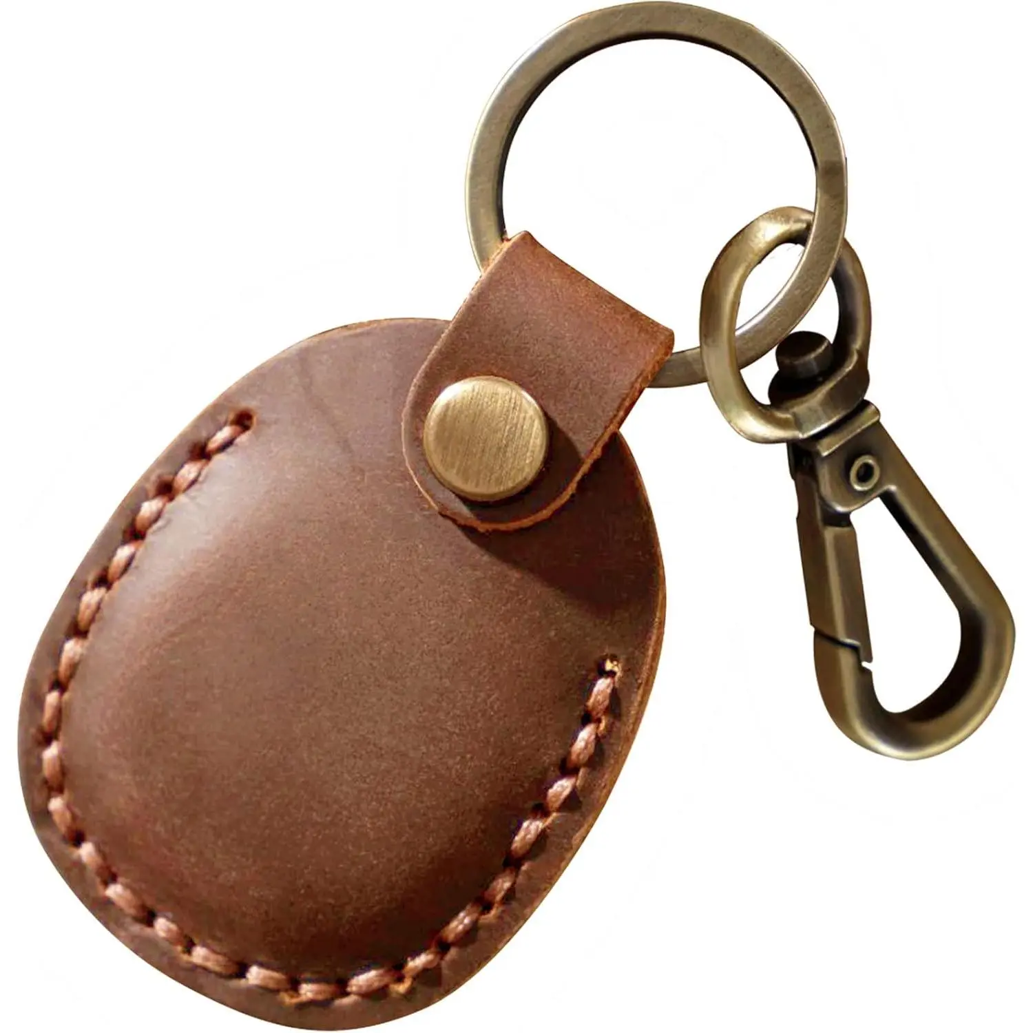 Durable Bovine Leather AirTag Holder Keychain - Handcrafted Retro Design, Secure Lock, All-Around Protection for Keys & Bags, Dark Brown, One Size