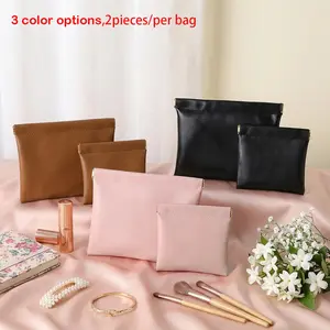 2PCs, Pink/Black/Brown Accessory Storage Bag, Simple Luxury Soft Texture Automatic Closing Storage Bag For Travel/Makeup/Jewelry/Desktop Storage, Mother's Day, Birthday, Graduation Gift