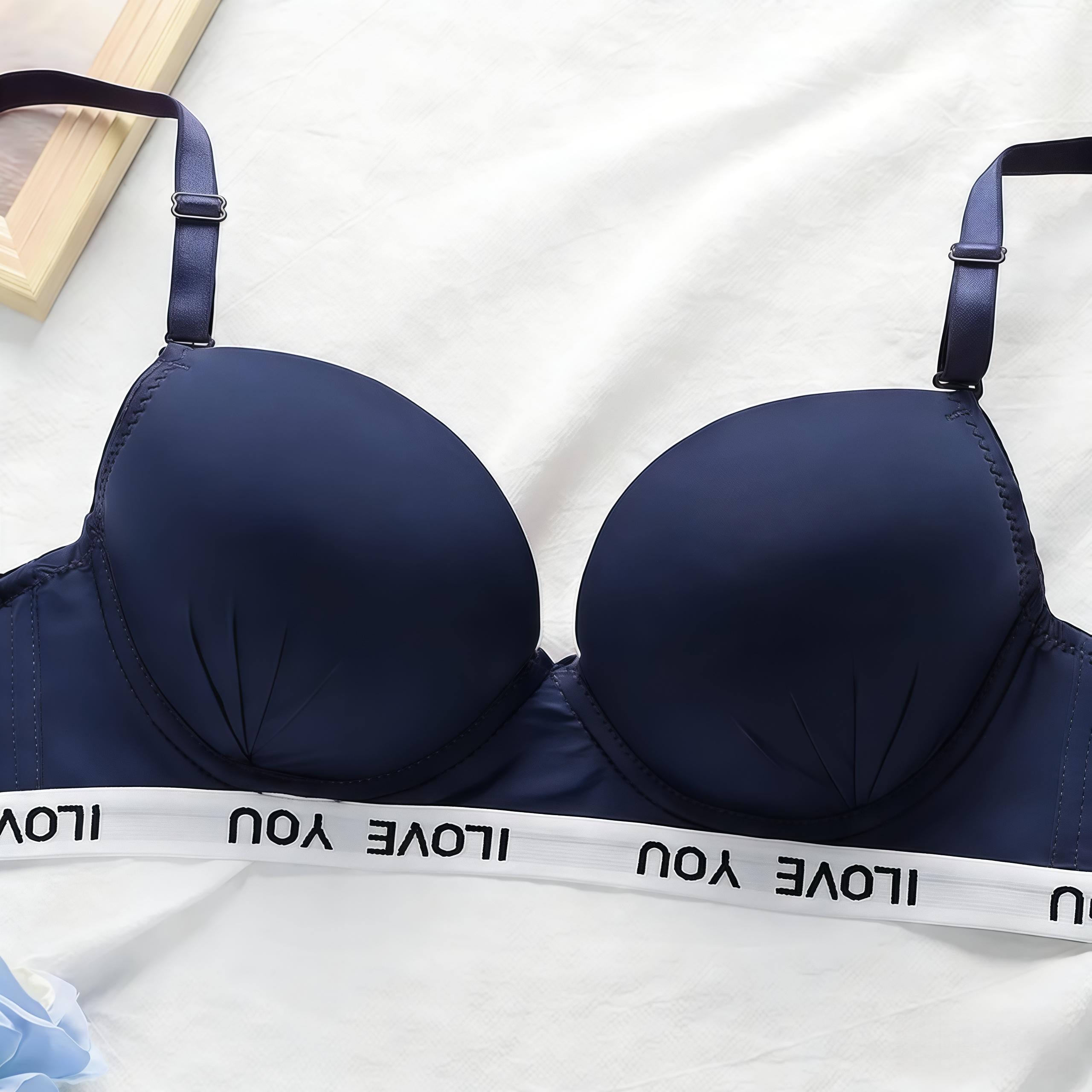 Women's Burgundy Letter Print Underwire Padded Push Up Bra Full Coverage T-Shirt Bras with Adjustable Straps Soft Daily Wear 3 sold