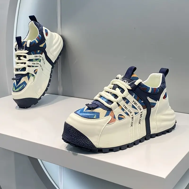 Men's American Streetwear Sneakers - Low-Top Lace-Up Skate Shoes with & Rubber Sole, Elastic Dad Shoes Suitable for All-Season Wear, Urban Fashion Footwear (Casual/Skateboarding)