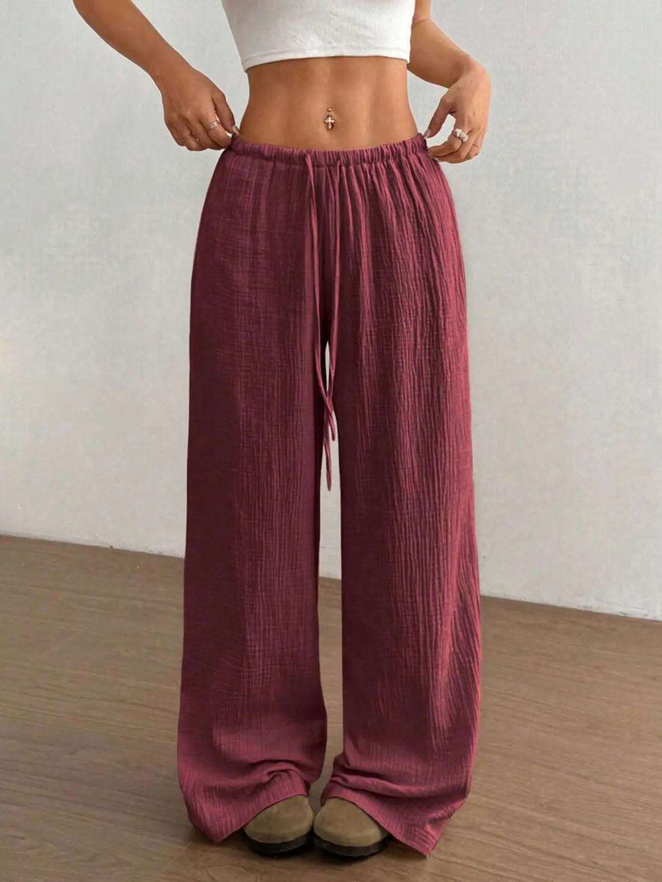 Women's Ultra-Low Waist Casual Loose Oversized Organic Cotton Straight Leg Pants Bottom, Comfortable Everyday Long Trousers for Daily Wear, Eco-Friendly Fashion