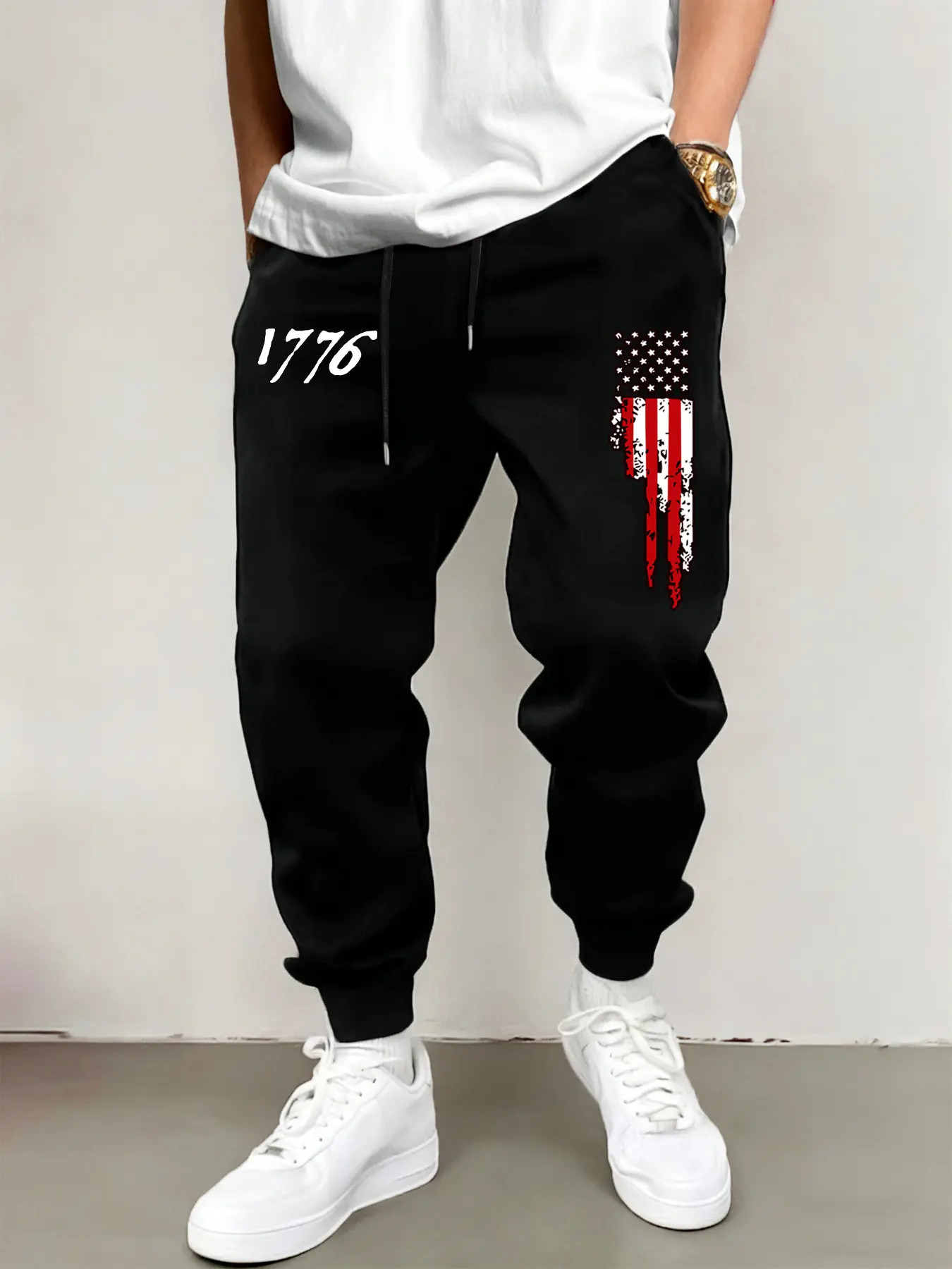 Men's Flag Graphic Long Pants, Casual Sports Trousers with Drawstring Waist Athleisure Track Pants and Pockets, Suitable for Office, Outdoor Activities, Running, Fitness, Loose Adjustable Drawstring Sweatpants