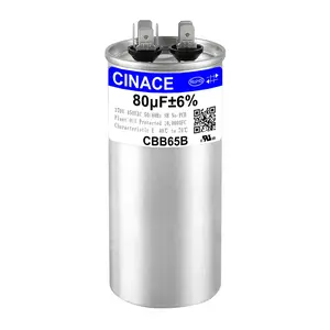 CINACE 80uF 80MFD CBB65 Run Circular Start Capacitor for Air Conditioner AC Motor Fan Condenser HVAC Ice Maker 370/450VAC 50/60Hz
