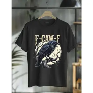100% Cotton F-CAW-F Raven Funny Crow Pun Retro Gothic Aesthetic T-Shirt Father's Day