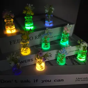 FuRise Luminous Glass Flower Ornaments Set of 10 PCS, Creative INS Style Mini Glow Fake Flower Vase Decor for Car, Desk, Home