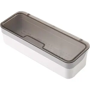 Large capacity Plastic Kitchen Drawer Organizer with Lid and Drainer Stackable Utensil Holder for Countertop Silverware Tray Flatware Organizers - 12.6x4.7x2.4 Inch Spatula Cutlery Tray
