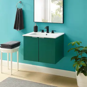 Modway Maybelle 24" Wall-Mount Bathroom Vanity in Green White