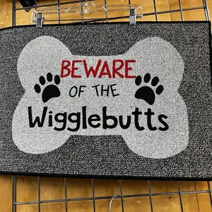 Beware of the Wiggle Butts Door Mat - Fun Design with Paw Prints and Text - Perfect for Home Decor