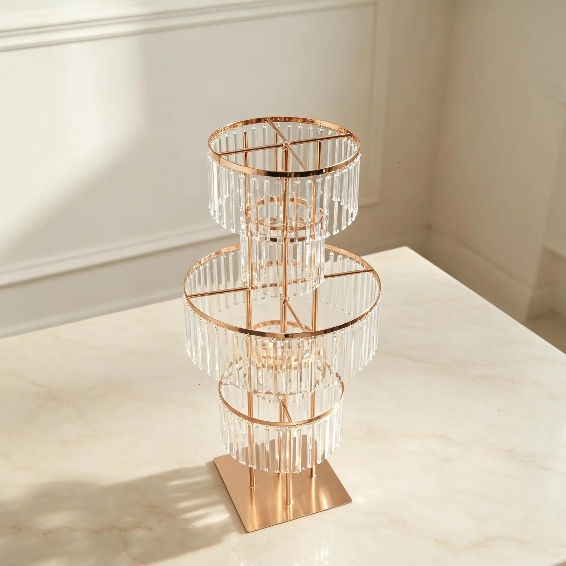 CNCEST 5-Tier Modern Gold Decorations Centrepieces Flower Stand with Crystal Pendants, 43.3in Acrylic & Iron Floor/Tabletop Riser for Weddings, Banquets