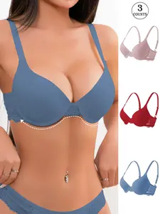 3-pack Solid color design gathers to prevent sagging Supportive Fit women's bra Soft, lightweight and breathable to wear Stretch straps with adjustable buckles Everyday versatile