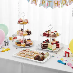 10Pcs Smooth Minimalist Round Plastic Tiered Dessert Display Set - Cupcake Stand, Treat Tray for Wedding, Home Festive Party Cake Decorations
