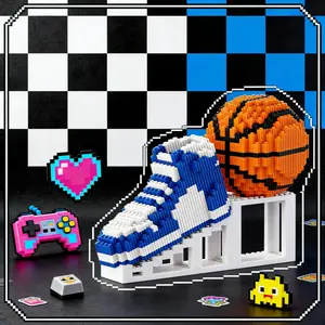 Basketball Shoe 3D Puzzle Building Blocks Decoration, Bookshelf Home Office Cabinet Decor, Party Living Room TV Stand Display Gift