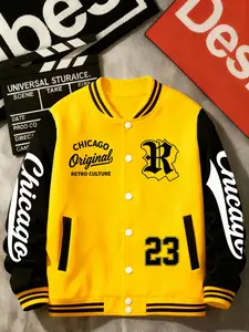 Trendy Chicago Style Baseball Jacket with R Letter Pattern, Vintage Color Block Design, Perfect for Travel Sports & Parties, All Seasons Wear