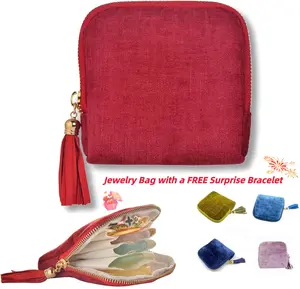2026 Travel Jewelry Organizer Case – Portable Velvet Pouch with 6 Compartments & Tassel Zipper | Elegant Storage for Rings, Bracelets, Necklaces & Earrings | Soft Satin Lining, Anti-Scratch Travel Jewelry Bag for Women | Perfect Christmas Gift Boxes