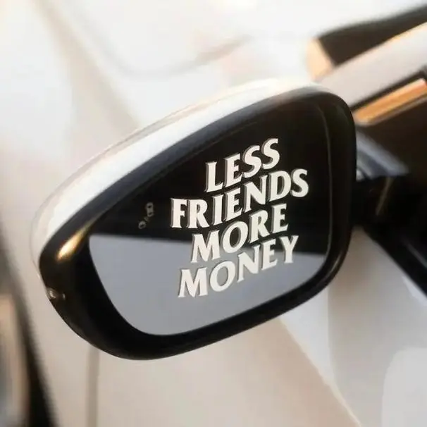 LESS FRIENDS MORE MONEY Sticker - Premium Transparent Vinyl Classic Unisex Summer Event Sticker for Laptops Water Bottles Notebooks Cars