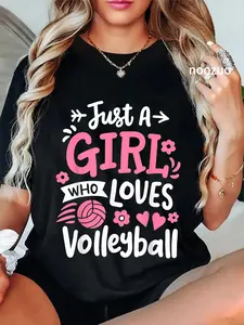 100% Cotton Volleyball Girl Just A Girl Who Loves Volleyball T-Shirt
