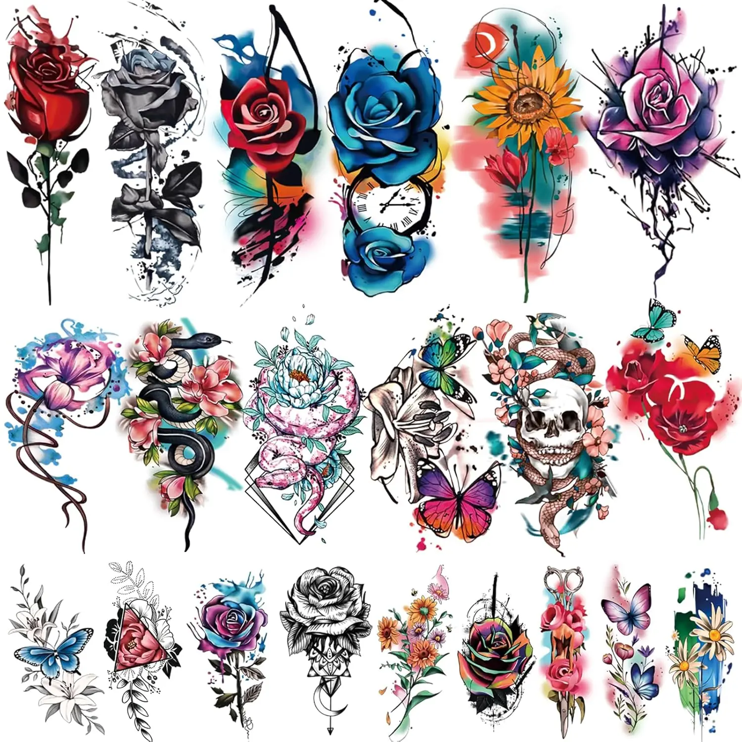 Realistic Temporary Tattoos (77 Sheets) - Waterproof Body Stickers for Adults, Water Transfer Paper Tattoos with Flower, Snake, Skull, Butterfly Designs, Styling for Parties, Suitable for All Skin Types, Sheet Stickers, Diy Tattoos, Fake Tattoos