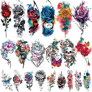77 Sheets Temporary Tattoos for Adults & Kids – Includes Half Arm Flower, Rose, Skull, Butterfly & Snake Designs, Plus Tiny Waterproof Realistic Tattoo Stickers for Women, Girls & Men