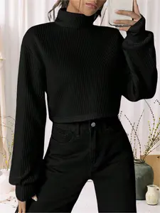 European and American solid color Basic Casual fashion autumn High neck turtleneck Fitted long-sleeved top Womenswear