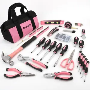 Pink Tool Set, 215 Pcs Lady's Home Repairing Tools Kit For Girls & With Bags, Includes All for Home,, Office and College Dormitory Use, Pink & Black