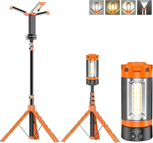 ADEWALK 12000mAh Camping Light with Stand, Rechargeable Work Light, 10000 Lumen Dimmable Cordless Work Light with 3 LED Lamp Heads, Magnetic Emergency Flashlight with 79" Detachable Tripod