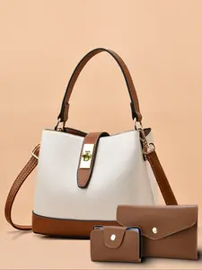 New Fashion Single Shoulder Bag Colorblock Bucket Set Handbag for Women, Stylish Small Crossbody Purse, Trendy Ladies' Accessory, Fashionable Bucket Bag