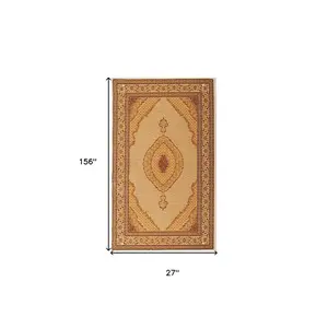 13' Beige And Ivory Oriental Runner Rug