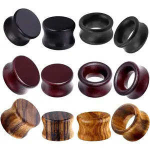 12 count   Brown Black   Ear Tunnel Plugs Stretcher Gauges for Men and Women Hollow Solid Wooden Gauges For Ear