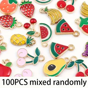 [Fruit Pendant] 100pcs Mixed Random Enamel Alloy Fruit Pendant | Fruit Theme Metal Pendant, Suitable For DIY Jewelry Necklace Bracelet Earrings Key Chain Jewelry Production